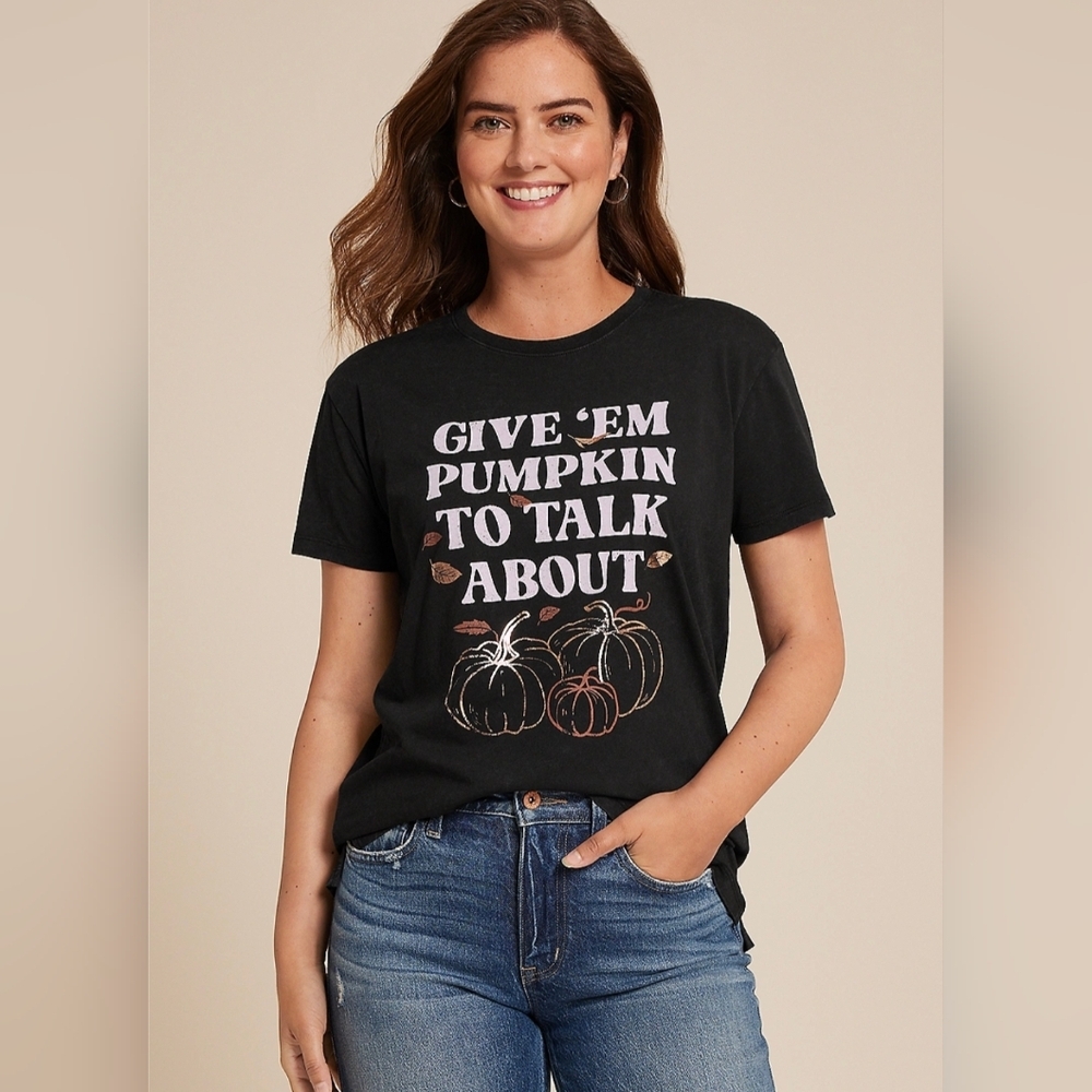 NWOT Maurices Black GIVE'EM PUMPKIN TO TALK ABOUT Graphic Tee 2X 18 20